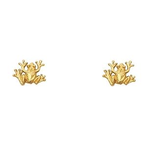 New 14k solid yellow gold frog animal stud pierced 8mm earring
